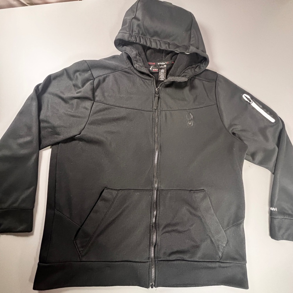 Spyder Active Full Zip Hoodie Jacket Fleece Lined Softshell Black Mens Large